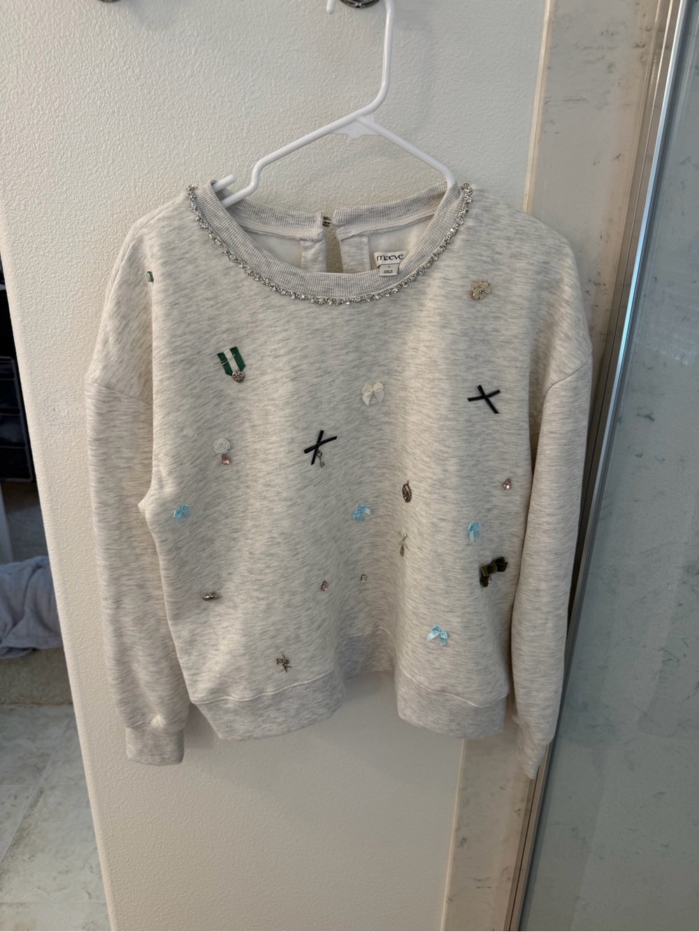 Maeve Embellished Crewneck Sweater - Light Heather Gray